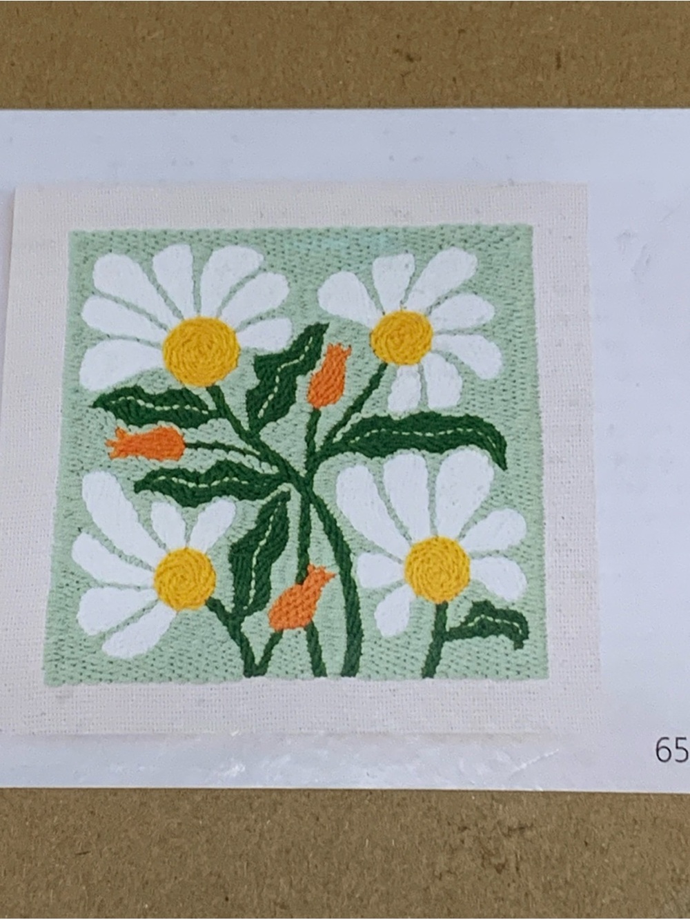 Kit! Embroidered needle punch Daisy Floral Panel in White, Yellow & Green.